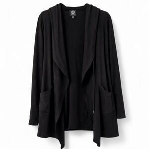 Bobeau Hooded Open Front Cardigan Black XS